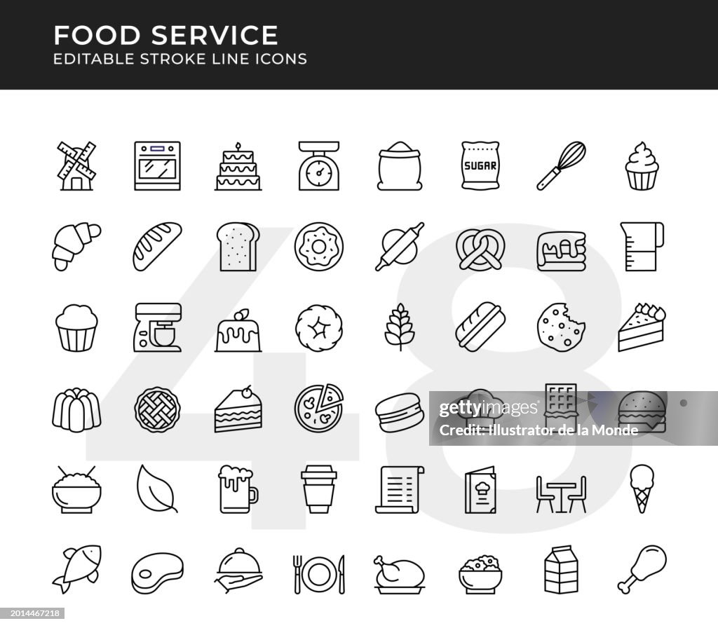 Bakery, Restaurant Editable Line Icons