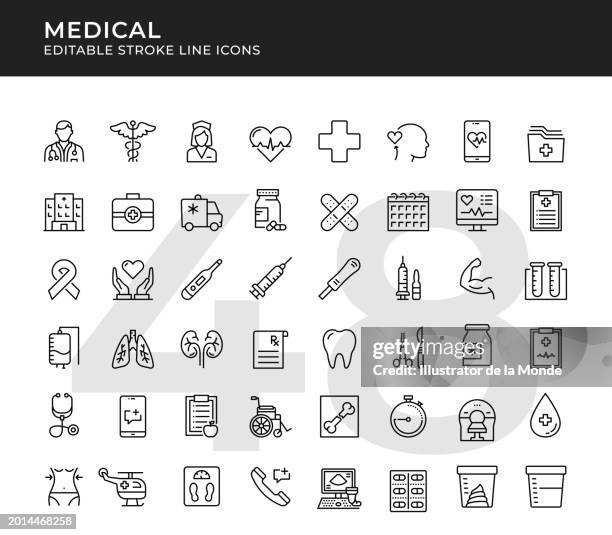 ilustraciones, imágenes clip art, dibujos animados e iconos de stock de iconos de línea editables médicos - salud