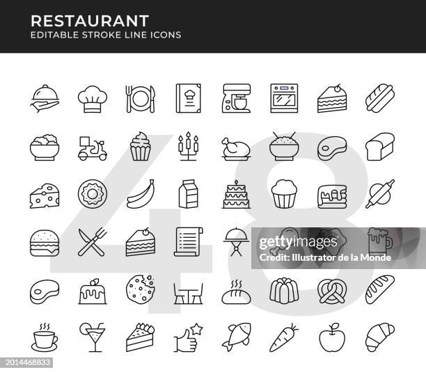 bearbeitbare liniensymbole für restaurants - hühnchenunterschenkel stock-grafiken, -clipart, -cartoons und -symbole