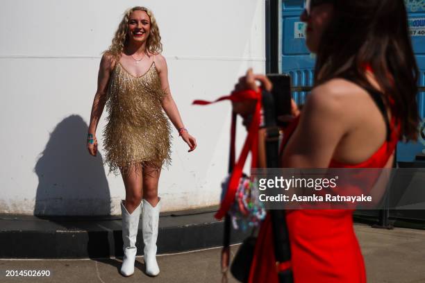 Taylor Swift fan poses for a photo at Melbourne Cricket Ground on February 16, 2024 in Melbourne, Australia. Taylor Swift's global Eras Tour has been...