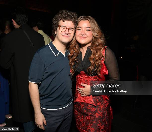 Gaten Matarazzo and Elizabeth Yu attend Netflix's "Avatar: The Last Airbender" world premiere after party at TAO on February 15, 2024 in Los Angeles,...