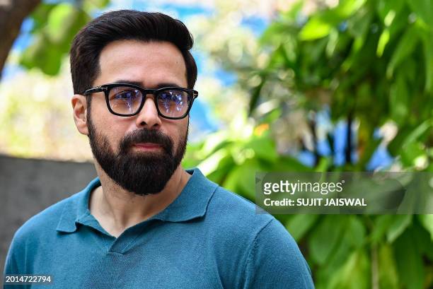 Bollywood actor Emraan Hashmi poses for pictures during the promotion of his Disney+ Hotstar web series 'Showtime' in Mumbai on February 19, 2024.