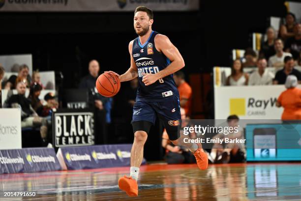 Matthew Dellavedova of United drives up court during the round 20 NBL match between Cairns Taipans and Melbourne United at Cairns Convention Centre,...