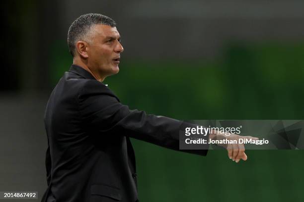 Western United Head Coach John Aloisi gives instructions during the A-League Men round 17 match between Western United and Newcastle Jets at AAMI...