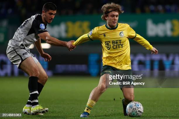 Alen Halilovic of Fortuna Sittard battles for the ball with Mayckel Lahdo of AZ Alkmaar during the Dutch Eredivisie match between Fortuna Sittard and...
