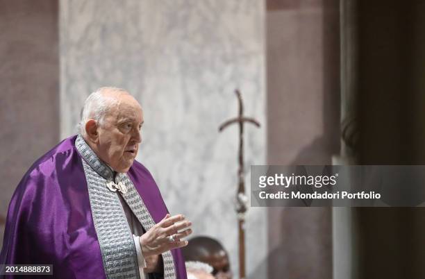 Pope Francis presides over the Holy Mass with the imposition of the ashes in the Basilica of Santa Sabina. Rome , February 14th, 2024