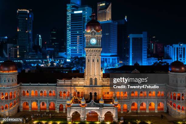 aerial view of sultan abdul samad building and skyscrapers in kuala lumpur - abdul stock pictures, royalty-free photos & images