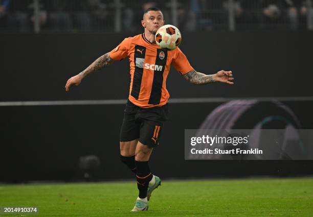 Oleksandr Zubkov of Shakhtar in action during the UEFA Europa League 2023/24 Knockout Round Play-offs First Leg match between FC Shakhtar Donetsk and...