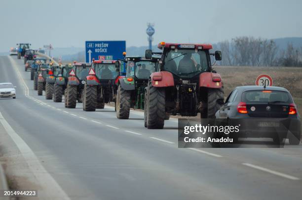 Slovak farmers head towards the city center to join the first wave of protests against the Agricultural Paying Agency and also to support the...
