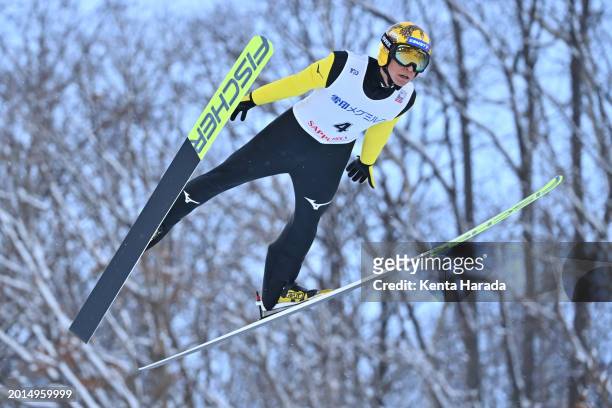 Noriaki Kasai of Japan in action during the qualification of the Men's Large Hill at Okurayama Jump Stadium on February 16, 2024 in Sapporo,...