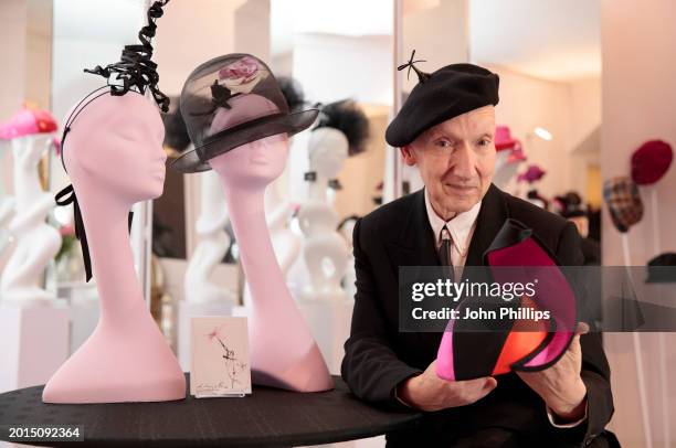 Milliner Stephen Jones attends the Stephen Jones Millinery presentation during London Fashion Week February 2024 on February 16, 2024 in London,...
