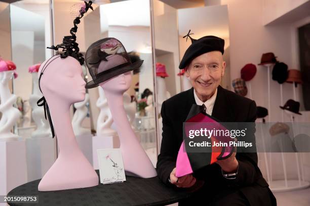 Milliner Stephen Jones attends the Stephen Jones Millinery presentation during London Fashion Week February 2024 on February 16, 2024 in London,...