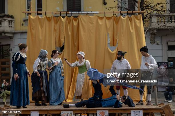 Actors of the company Atelier Teatro perform a scene of the tragicomedy “Florio e Isabella”, inspired by the Shakespearean tragedy of Romeo and...