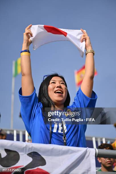 Fan of Japan shows her support during the FIFA Beach Soccer World Cup UAE 2024 Group C match between Colombia and Japan at Dubai Design District...