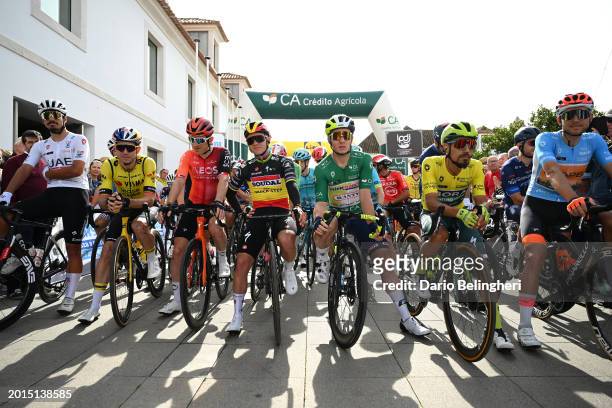 Antonio Morgado of Portugal and UAE Team Emirates, Wout Van Aert of Belgium and Team Visma | Lease a Bike, Geraint Thomas of The United Kingdom and...