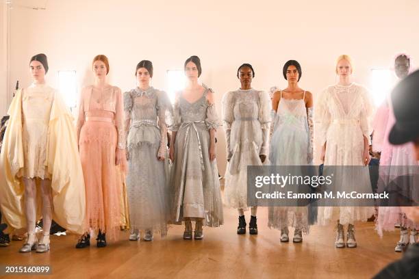 Models walk the runway at the Bora Aksu show during London Fashion Week February 2024 on February 16, 2024 in London, England.
