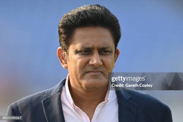 Former Indian cricketer and commentator Anil Kumble during day two of the 3rd Test Match between India and England at Saurashtra Cricket Association...
