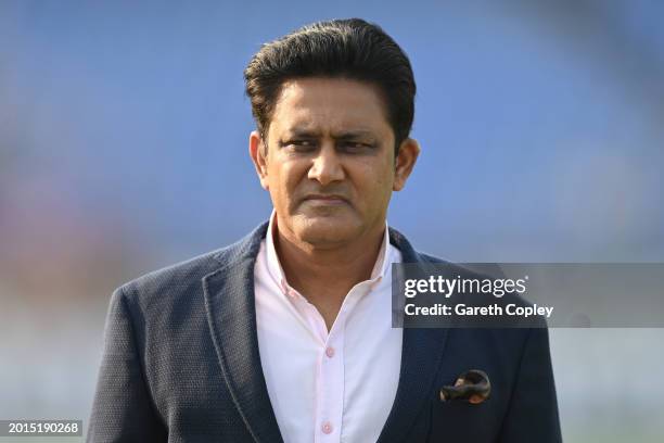 Former Indian cricketer and commentator Anil Kumble during day two of the 3rd Test Match between India and England at Saurashtra Cricket Association...