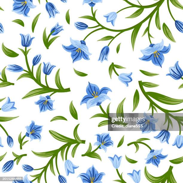 bluebells flowers seamless background pattern - bluebell stock illustrations