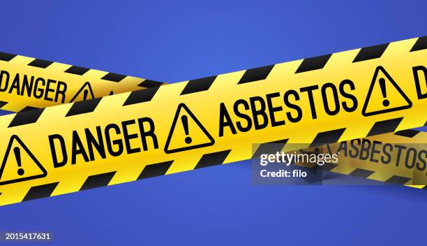 ilustraciones, imágenes clip art, dibujos animados e iconos de stock de cinta de barrera de advertencia de precaución de amianto peligroso - asbestos