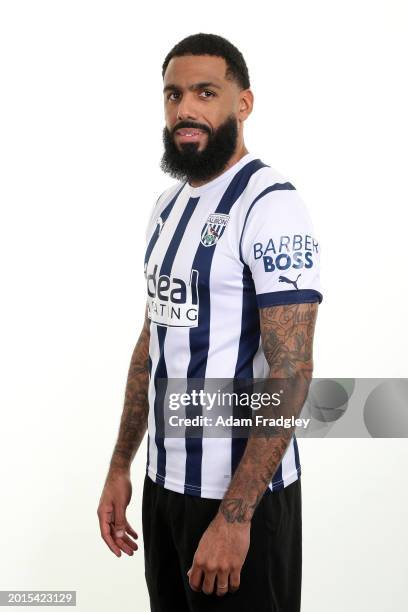 New signing Yann M'Vila poses at West Bromwich Albion Training Ground on February 2, 2024 in Walsall, England.