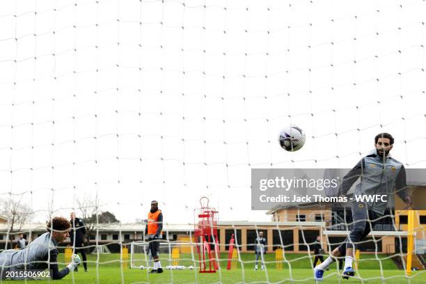 Rayan Ait-Nouri of Wolverhampton Wanderers scores a goal during a Wolverhampton Wanderers Training Session at The Sir Jack Hayward Training Ground on...