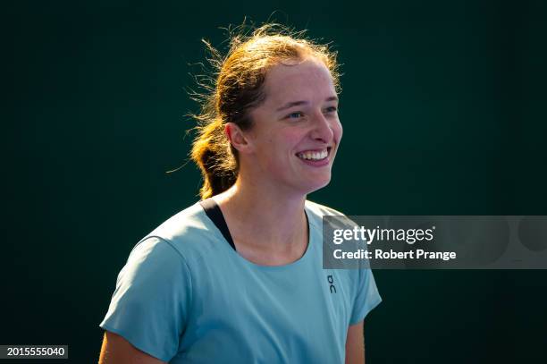 Iga Swiatek of Poland during practice on Day 2 of the Dubai Duty Free Tennis Championships, part of the Hologic WTA Tour at Dubai Duty Free Tennis...