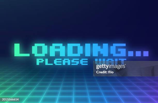 loading please wait retro video game background - status icon stock illustrations