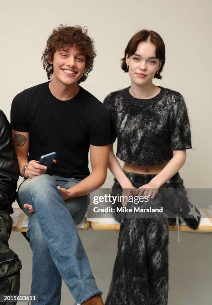 Delphi Primrose and Bobby Brazier attend the Mark Fast show during London Fashion Week February 2024 on February 16, 2024 in London, England.