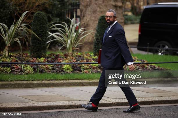 Home Secretary, James Cleverly attends a meeting of the Prime Minister's cabinet at No.10 Downing Street on February 19, 2024 in London, England. The...