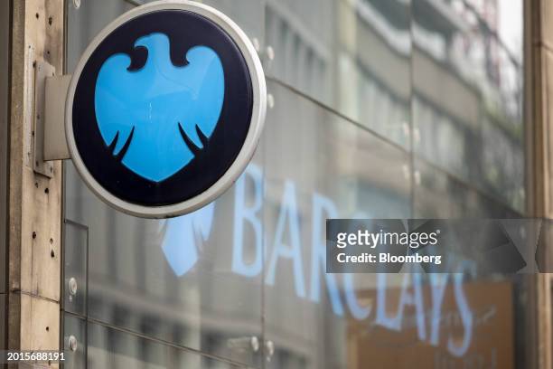 Sign outside a Barclays Plc bank branch in London, UK, on Monday, Feb. 19, 2024. UK banks will be in the spotlight this week as Europe's reporting...