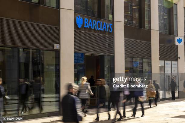 Barclays Plc bank branch in London, UK, on Monday, Feb. 19, 2024. UK banks will be in the spotlight this week as Europe's reporting season continues....