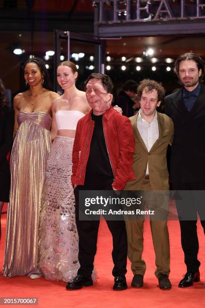 Gabriel Mayers, Renate Reinsve, Adam Pearson, Aaron Schimberg and Sebastian Stan attend the "A Different Man" premiere during the 74th Berlinale...