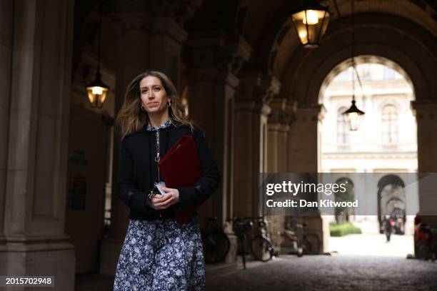 Chief Secretary to the Treasury, Laura Trott attends a meeting of the Prime Minister's cabinet at No.10 Downing Street on February 19, 2024 in...