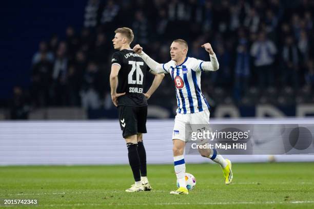 Pal Dardai of Hertha BSC celebrates after scoring the team's second goal during the Second Bundesliga match between Hertha BSC and 1. FC Magdeburg at...