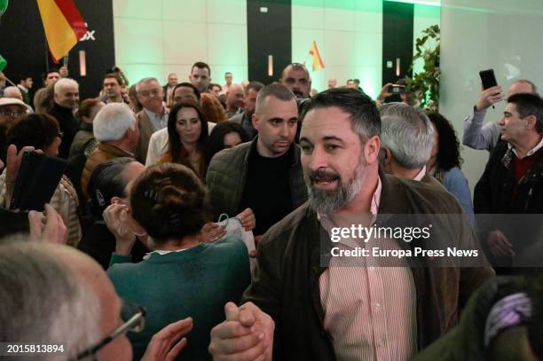 The leader of Vox, Santiago Abascal, on his arrival at the closing of the electoral campaign of Vox, at the Hotel Attica21, on 16 February, 2024 in...