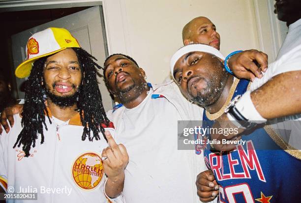 Rappers Lil Jon & the East Side Boyz after a pillow fight on the set of their "Play No Games" video shoot in Miami, Florida on January 13, 2003.