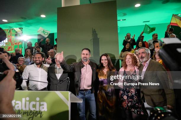 The secretary general of VOX, Ignacio Garriga , the leader of Vox, Santiago Abascal and the candidate for the Presidency of the Xunta de Galicia and...