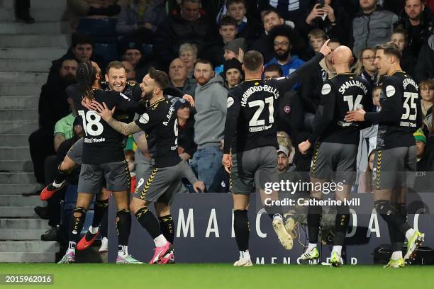 Ryan Fraser of Southampton celebrates scoring his team's first goal with teammates during the Sky Bet Championship match between West Bromwich Albion...