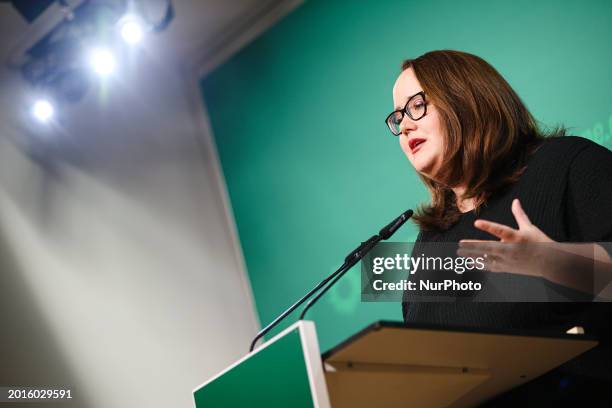 Ricarda Lang, Federal Chairman of the Green Party/Bundnis 90/Die Grunen, is speaking during a press conference after the weekly Federal Executive...