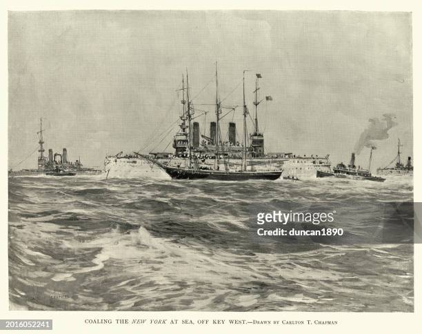 アメリカ海軍の軍艦、ussニューヨークの石炭、キーウェスト沖、1890年代、19世紀 - 海軍点のイラスト素材／クリップアート素材／マンガ素材／アイコン素材