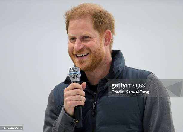 Prince Harry, Duke of Sussex attends the Invictus Games One Year To Go Winter Training Camp at Hillcrest Community Centre on February 16, 2024 in...