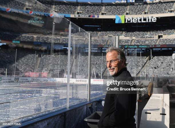 Head coach John Tortorella of the Philadelphia Flyers checks out the stadium prior to practice and the Stadium Series game at MetLife Stadium on...