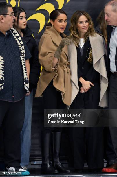 Meghan, Duchess of Sussex and Luisana Lopilato attend the Invictus Games One Year To Go Winter Training Camp at Hillcrest Community Centre on...