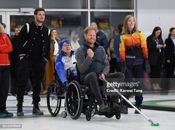 Michael Bublé and Prince Harry, Duke of Sussex attend the Invictus Games One Year To Go Winter Training Camp at Hillcrest Community Centre on...