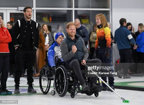 Michael Bublé and Prince Harry, Duke of Sussex attend the Invictus Games One Year To Go Winter Training Camp at Hillcrest Community Centre on...