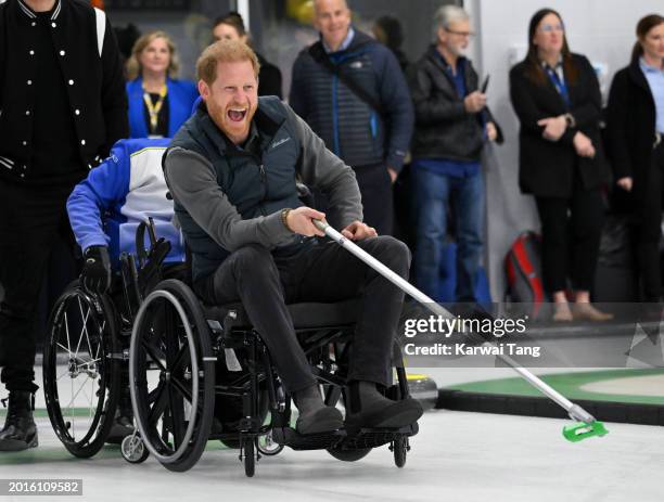 Prince Harry, Duke of Sussex attends the Invictus Games One Year To Go Winter Training Camp at Hillcrest Community Centre on February 16, 2024 in...