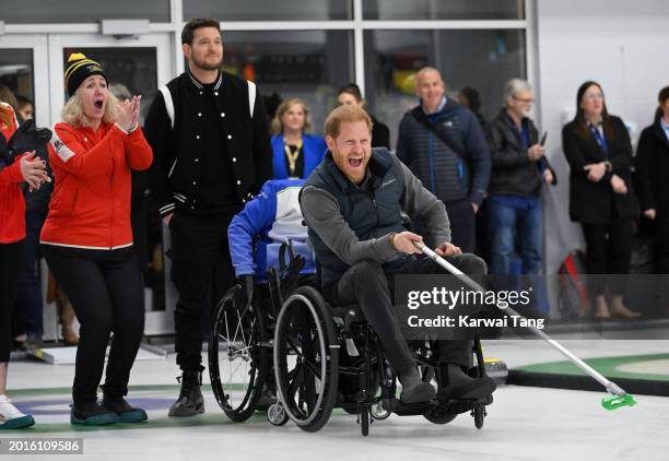 Michael Bublé and Prince Harry, Duke of Sussex attend the Invictus Games One Year To Go Winter Training Camp at Hillcrest Community Centre on...