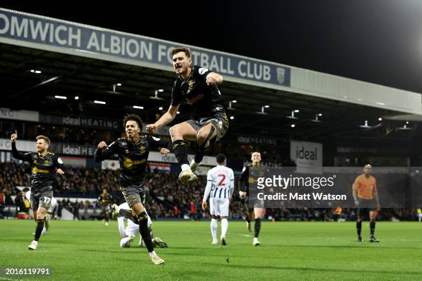 David Brooks of Southampton celebrates after putting his team 2-0 up during the Sky Bet Championship match between West Bromwich Albion and...