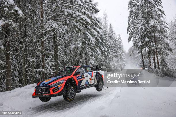 Esapekka Lappi of Finland and Janne Ferm of Finland compete with their Hyundai Shell Mobis WRT Hyundai i20 N Rally1 Hybrid during Day Two of the FIA...